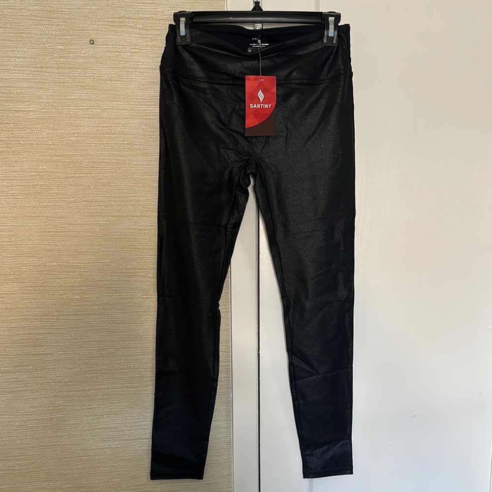 Santiny Black faux leather Leggings